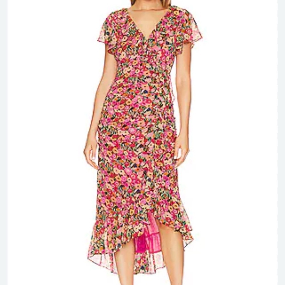 ASTR The Label Pink Floral Ruffle Midi Maxi Dress Spring Easter Resort Women’s M